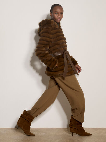Faux Fur Panel Belted Coat