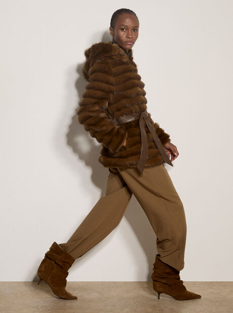 Faux Fur Panel Belted Coat