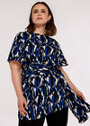 Curve Brushstroke Tie Waist Top, Blue, large