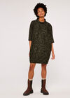 Zebra Print Cocoon Mini Dress , Khaki, large