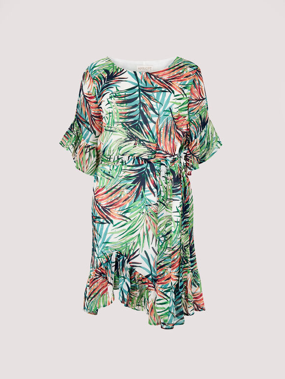 Painterly Tropical Mini Dress, Cream, large