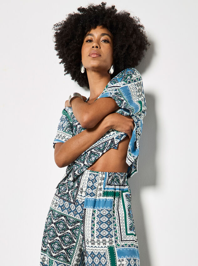 Folk Patchwork Wide Leg Trousers, Blue, large