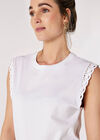 Crochet Sleeve Cotton Jersey T-Shirt, White, large