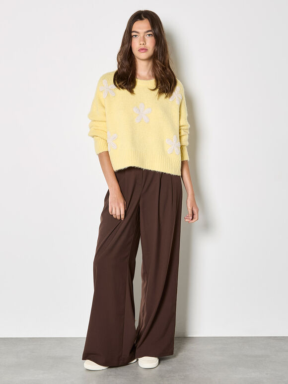 Daisy Applique Chunky Knit Jumper, Yellow, large
