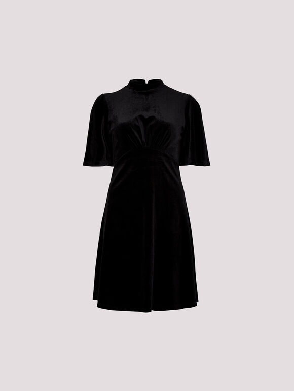 Fit And Flare Velvet Mini Dress, Black, large