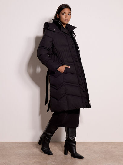 Long Belted Puffer Coat
