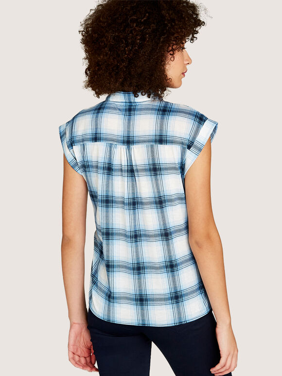 Blue Window Plaid Turn Up Sleeve Shirt, Blue, large