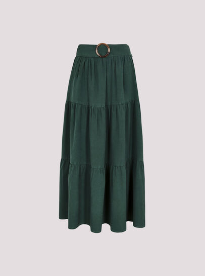 Belted Tiered Maxi Skirt