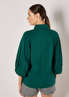 Seam Detail Puff Sleeve Shirt, Green, large