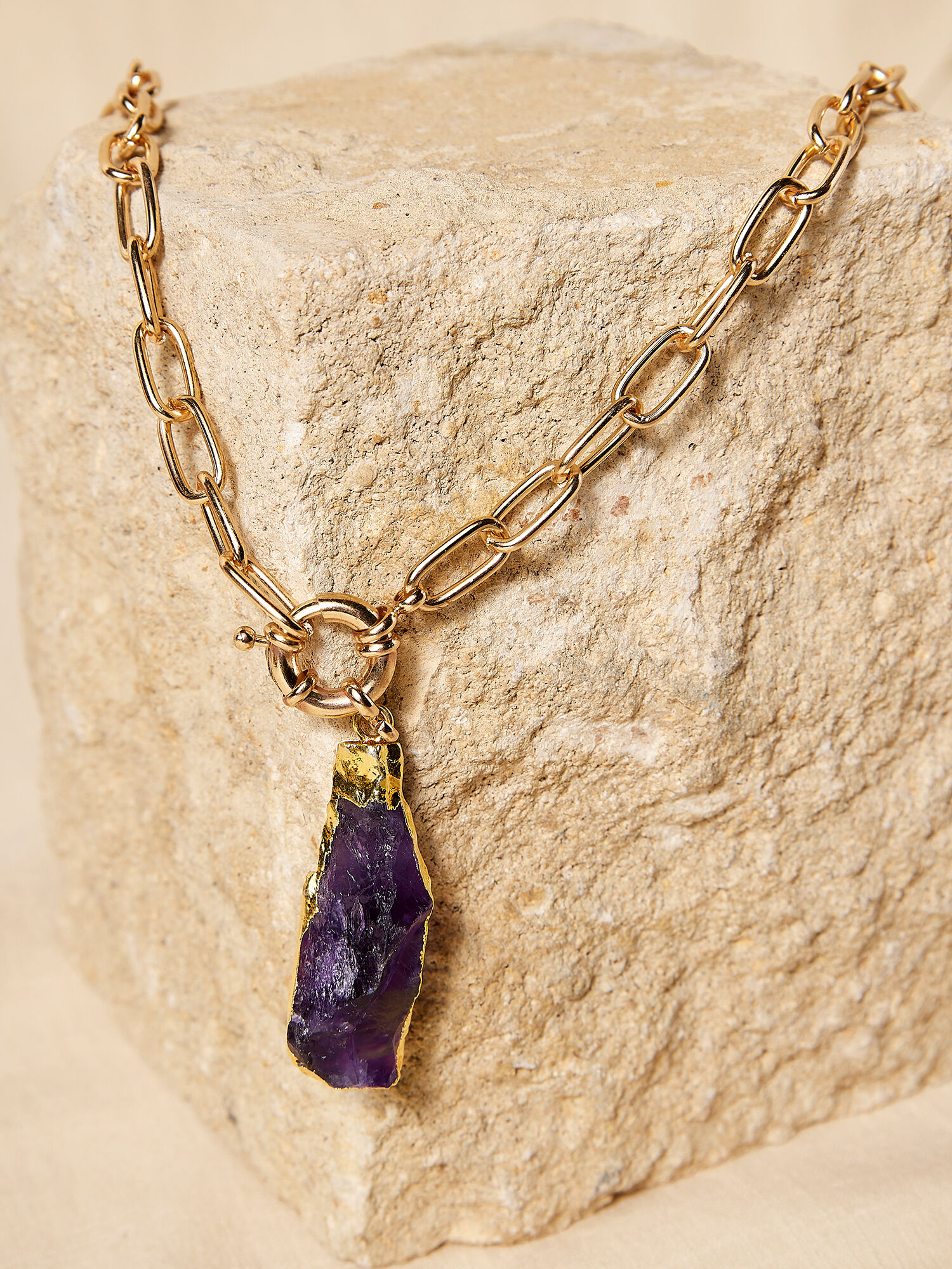 Gold Raw Crystal Necklace Apricot Clothing