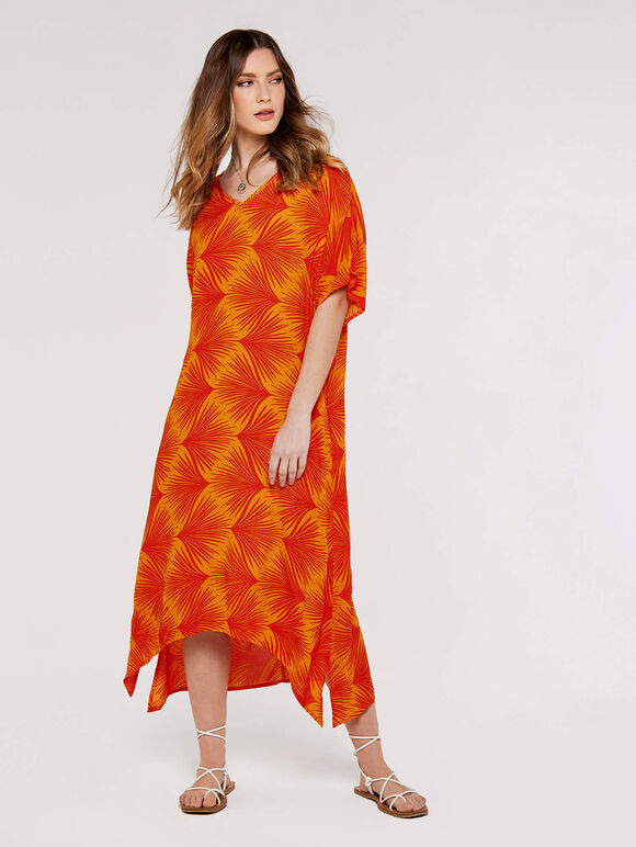 Printed Midi Kaftan, Orange, large