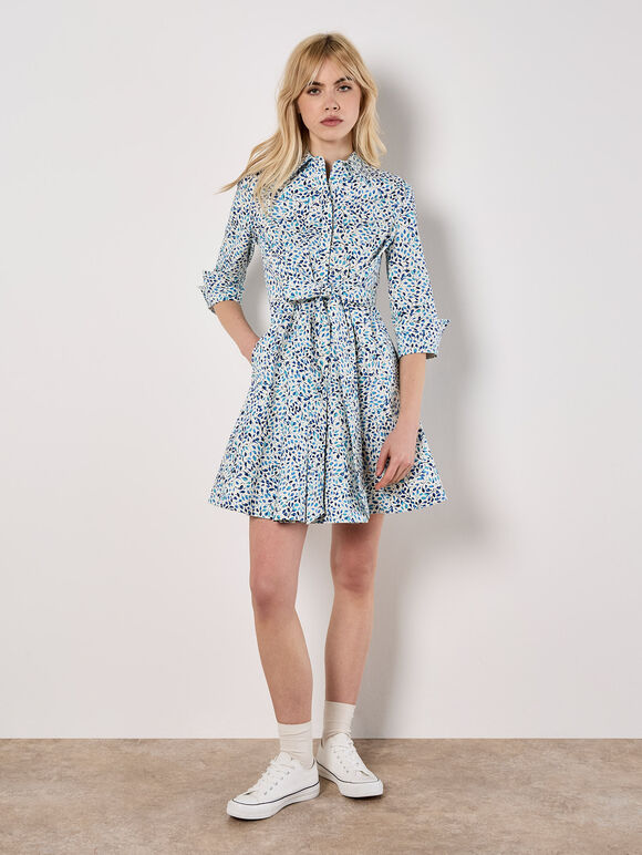 Cotton Poplin Leaf Shirt Mini Dress, White, large