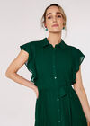 Ruffle Shirt Midi Dress, Green, large