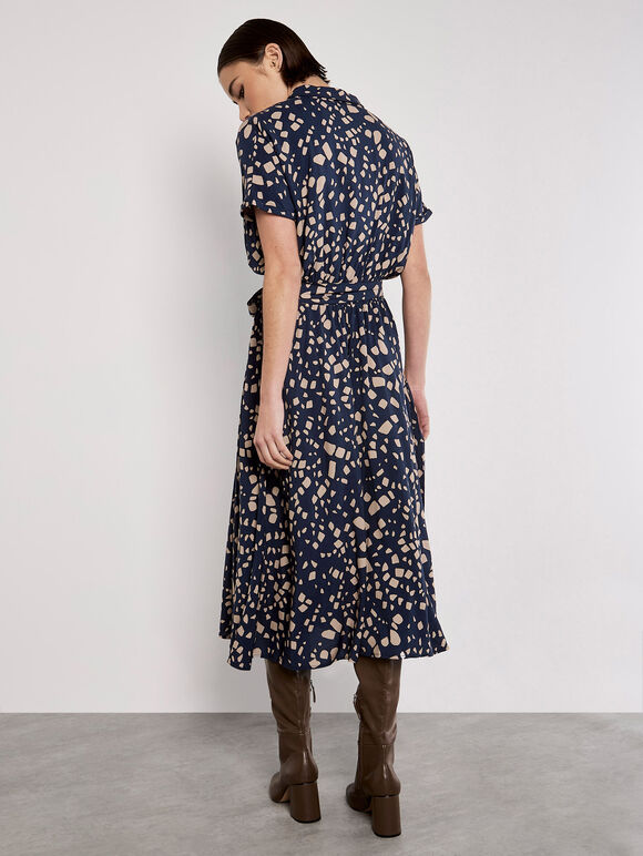 Scattered Squares Shirt Midi Dress, Navy, large