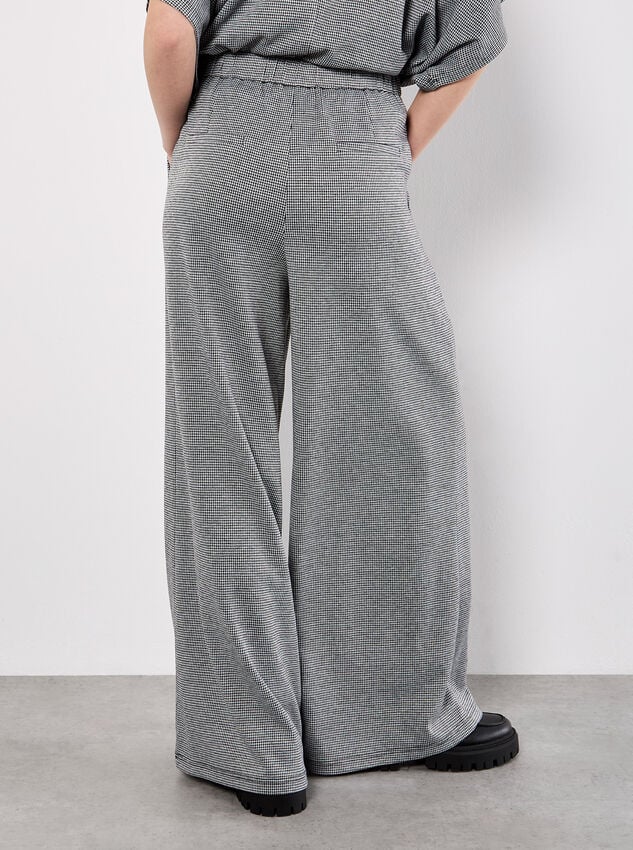 Wide Leg Dogtooth Trousers, Black, large