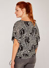 Psychedelic Tie Side Batwing Top, Black, large