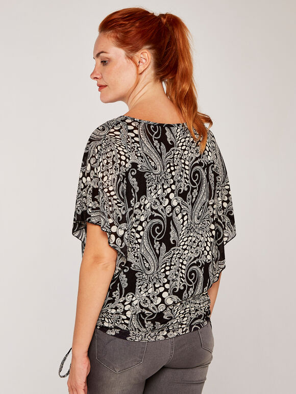 Psychedelic Tie Side Batwing Top, Black, large