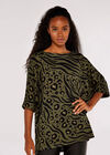 Zebra Leopard Batwing Top, Khaki, large