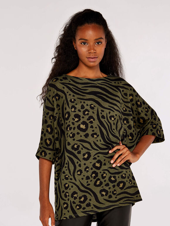 Zebra Leopard Batwing Top, Khaki, large