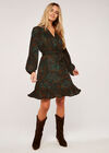 Camouflage Animal Dot Long Sleeve Wrap Dress, Green, large