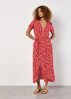 Ditsy Floral Decorative Button Midi Dress, Red, large