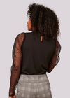 Mesh Sleeve Mock Neck Top, Black, large
