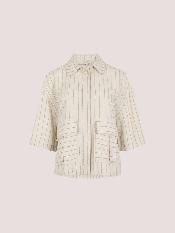 Pinstripe Linen Blend Shirt, Stone, large