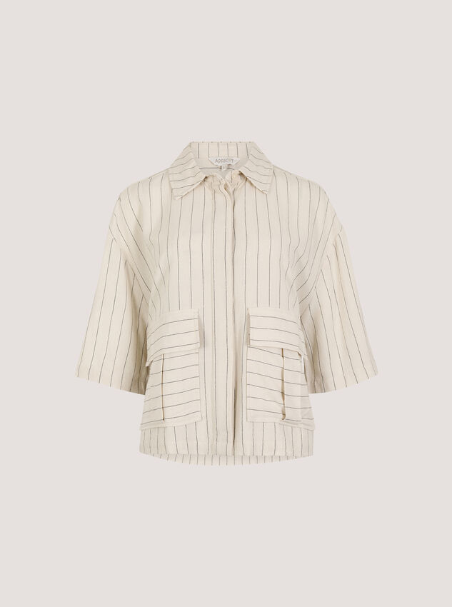 Pinstripe Linen Blend Shirt, Stone, large