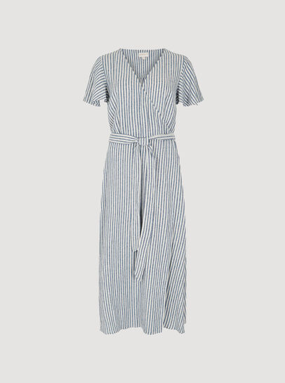 Oxford Stripe Wrap Midi Dress