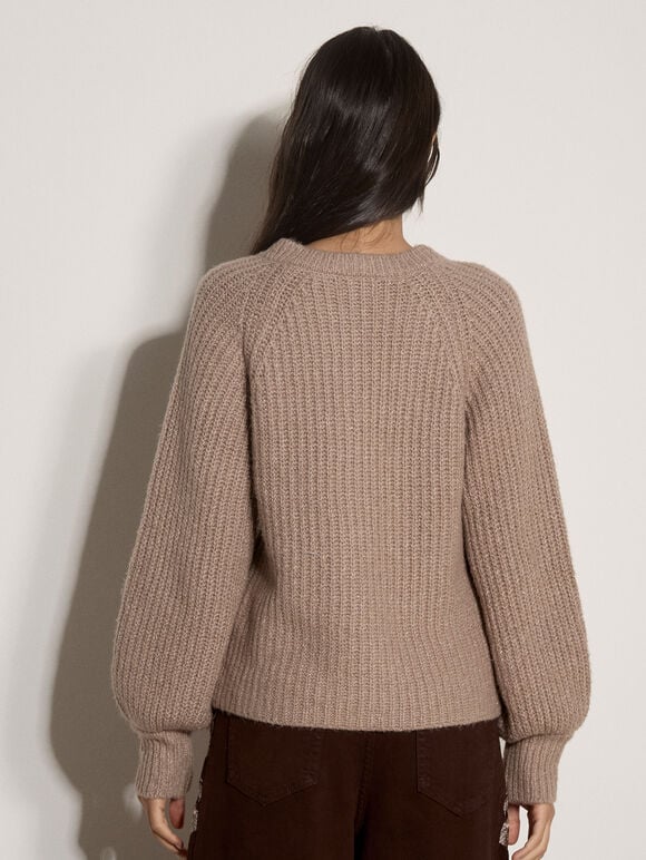Cotton-Blend Chunky Ribbed Knit Cardigan, Mocha, large