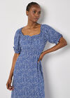 Spot Print Milkmaid Midi Dress, Blue, large