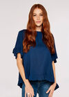 Square Button Back Top, Navy, large
