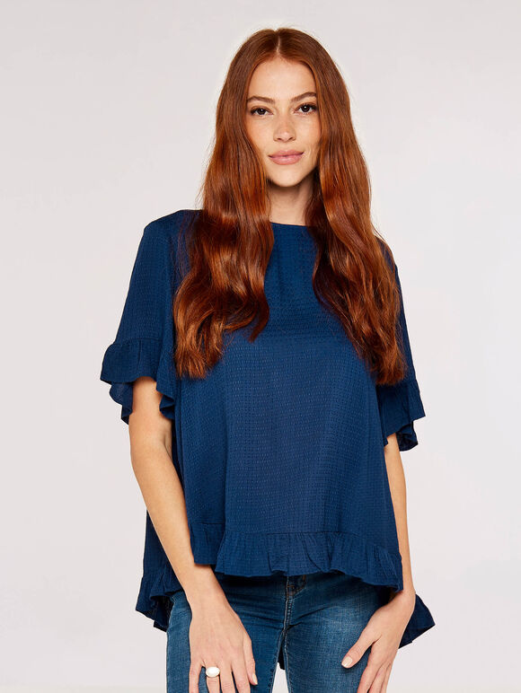 Square Button Back Top, Navy, large
