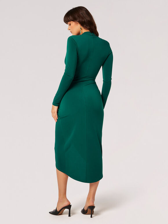 Jersey Ruched Wrap Midi Dress, Green, large