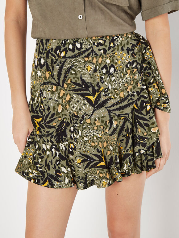 Mixed Animal Print Skort, Khaki, large