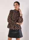 Geo Diamond Chiffon Blouse, Brown, large