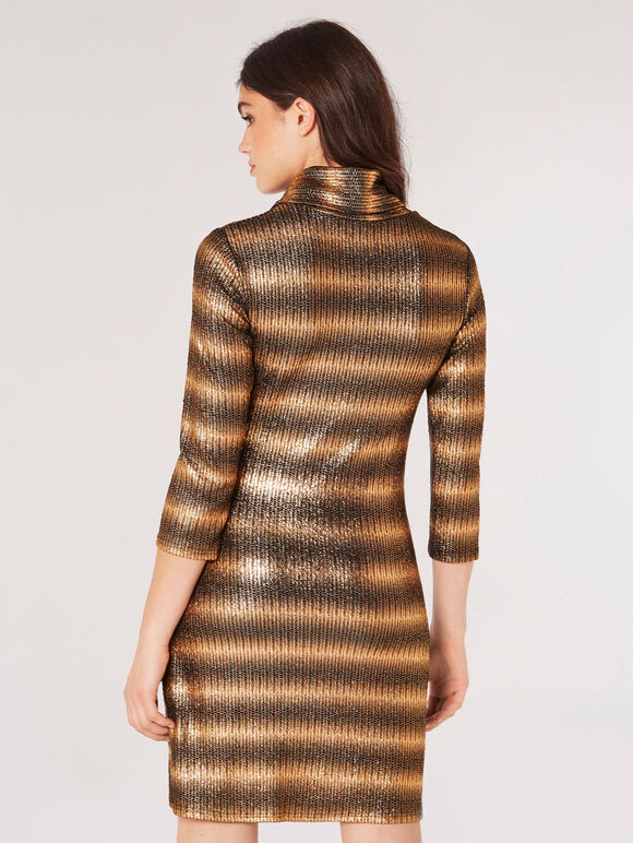 Metallic Stripe Shift Mini Dress, Black, large