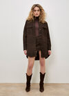 Leopard Denim Shacket Mini Dress, Brown, large