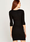 Black Ribbed Zip Front Knitted Dress, Black, large