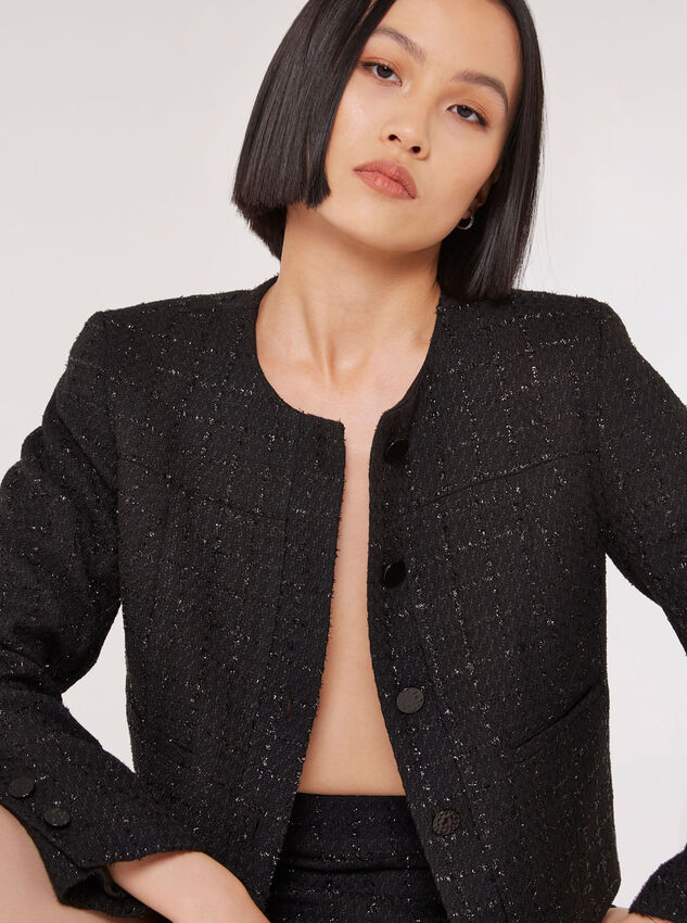 Metallic Sparkle Tailored Tweed Jacket, Black, large