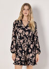 Crinkle Floral Mini Dress, Black, large