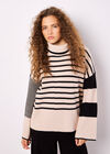 Mixed Stripe Oversized Chunky Jumper, Stone, large