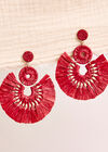 Raffia Fan Earrings, Red, large