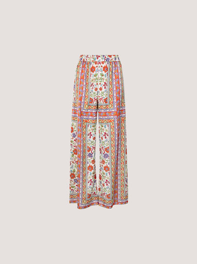 Floral Scarf Print Satin Wide-Leg Trousers