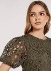 Lace Puff SleeveTop, Khaki, large