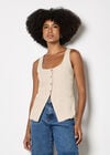 Button Down Woven Vest Top, Stone, large
