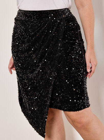 Curve Velvet Sequin Wrap Mini Skirt