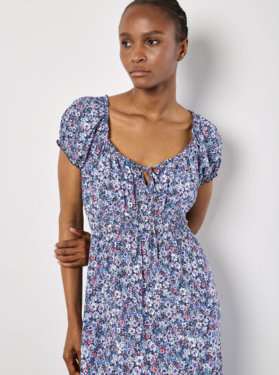 Watercolour Floral Milkmaid Midi Dress