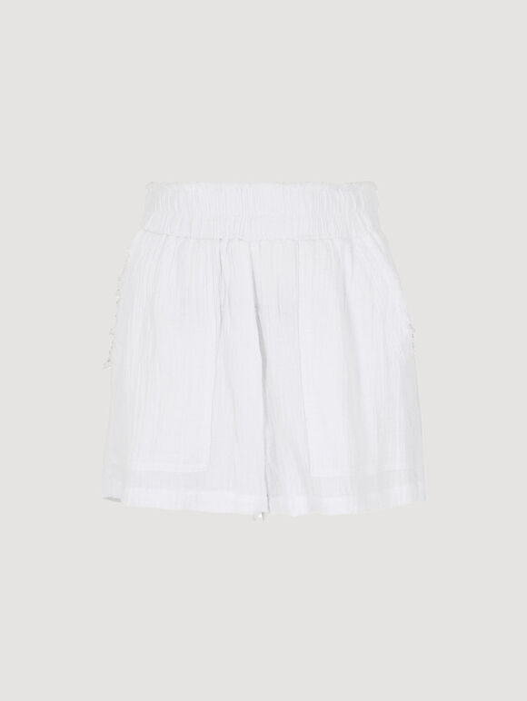 Textured Cotton Shorts, White, large