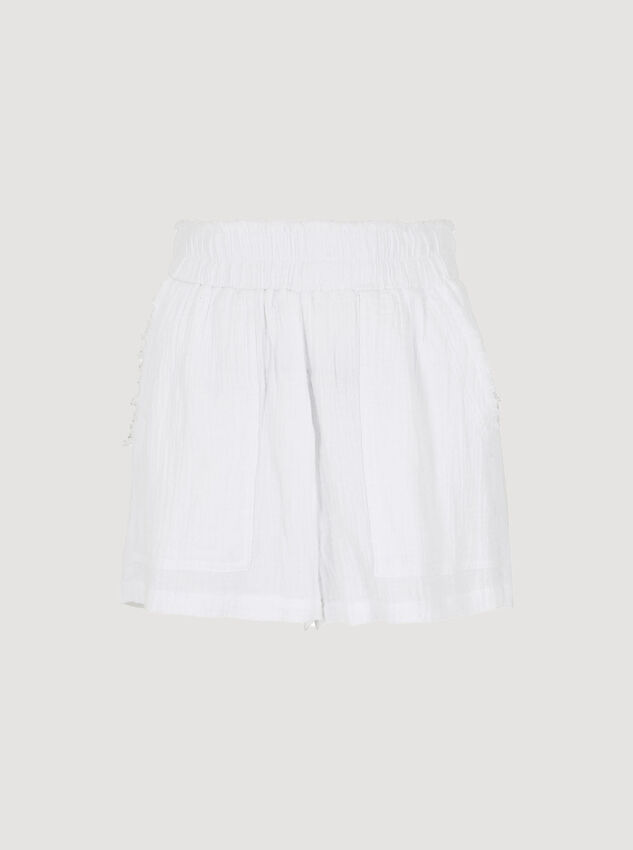 Textured Cotton Shorts, White, large